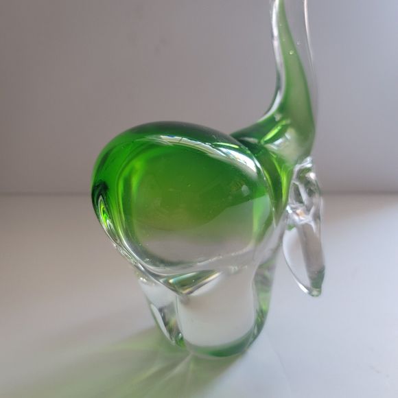 Art Glass Elephant  Vintage Green Murano Style  Figurine Trunk Up heavy 3 Lb 9" - Picture 10 of 11
